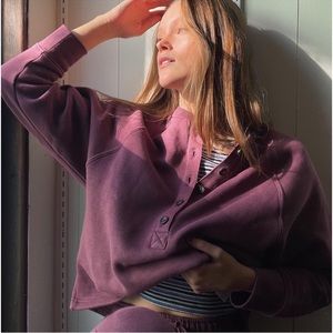 Madewell MWL Betterterry Henley Manor Purple Sweatshirt Loungewear Top